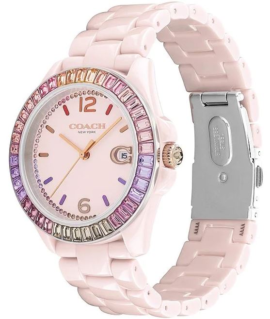 Coach Women's Greyson Pink Ombre Crystal Quartz Analog Blush Ceramic Watch