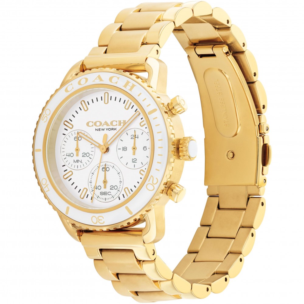 Reloj cronógrafo Coach Cruiser de acero dorado y esfera blanca