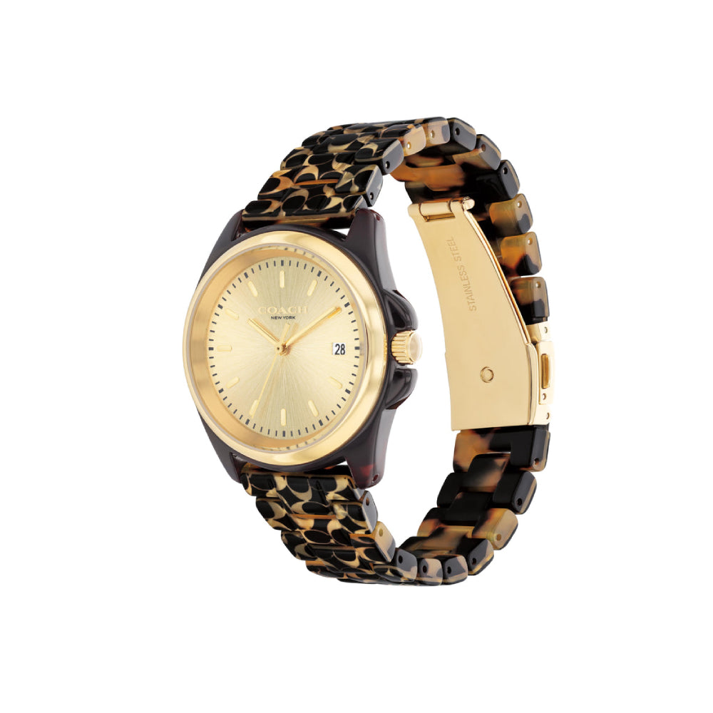 Reloj Coach para mujer con pulsera de tortuga Greyson de 36 mm y esfera dorada