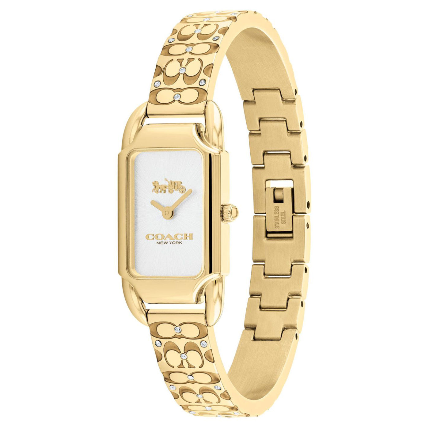 Reloj de cuarzo con pulsera dorada de 28,5 mm para mujer Coach Cadie Signature - Esfera blanca