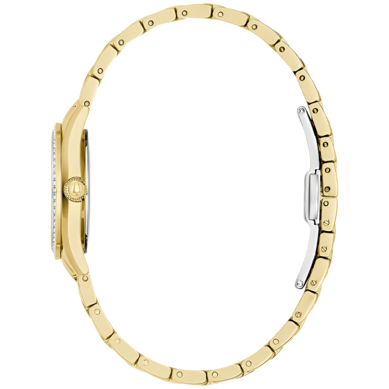 Bulova Crystal Men's 28.5mm Quartz Two Tone Stainless Steel Bracelet Watch - White Dial