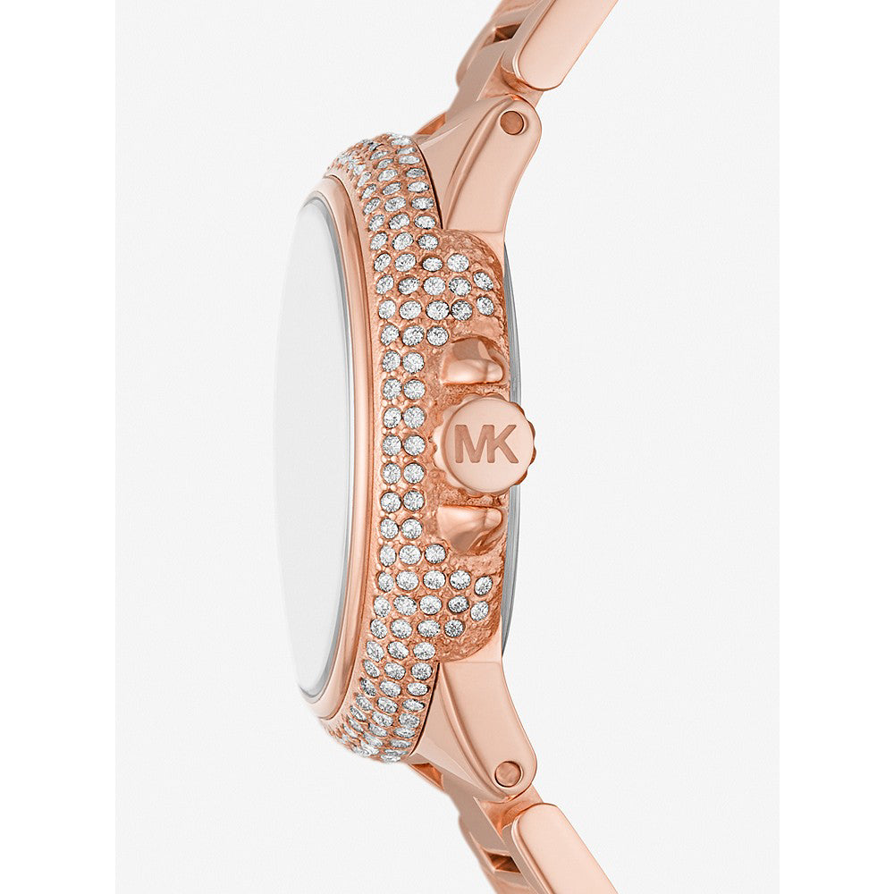 Reloj de cuarzo Michael Kors Camille para mujer, de acero inoxidable y oro rosa, de 33 mm, color blanco
