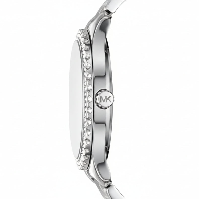Reloj de cuarzo Michael Kors Layton para mujer, de acero inoxidable y 38 mm, color plateado