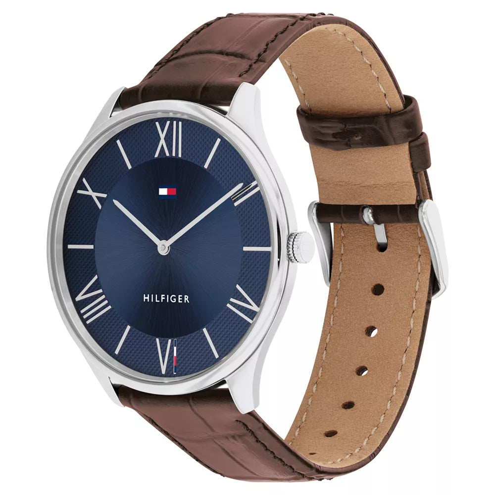 Tommy Hilfiger Men's 43mm Quartz Brown Strap Watch - Blue Dial