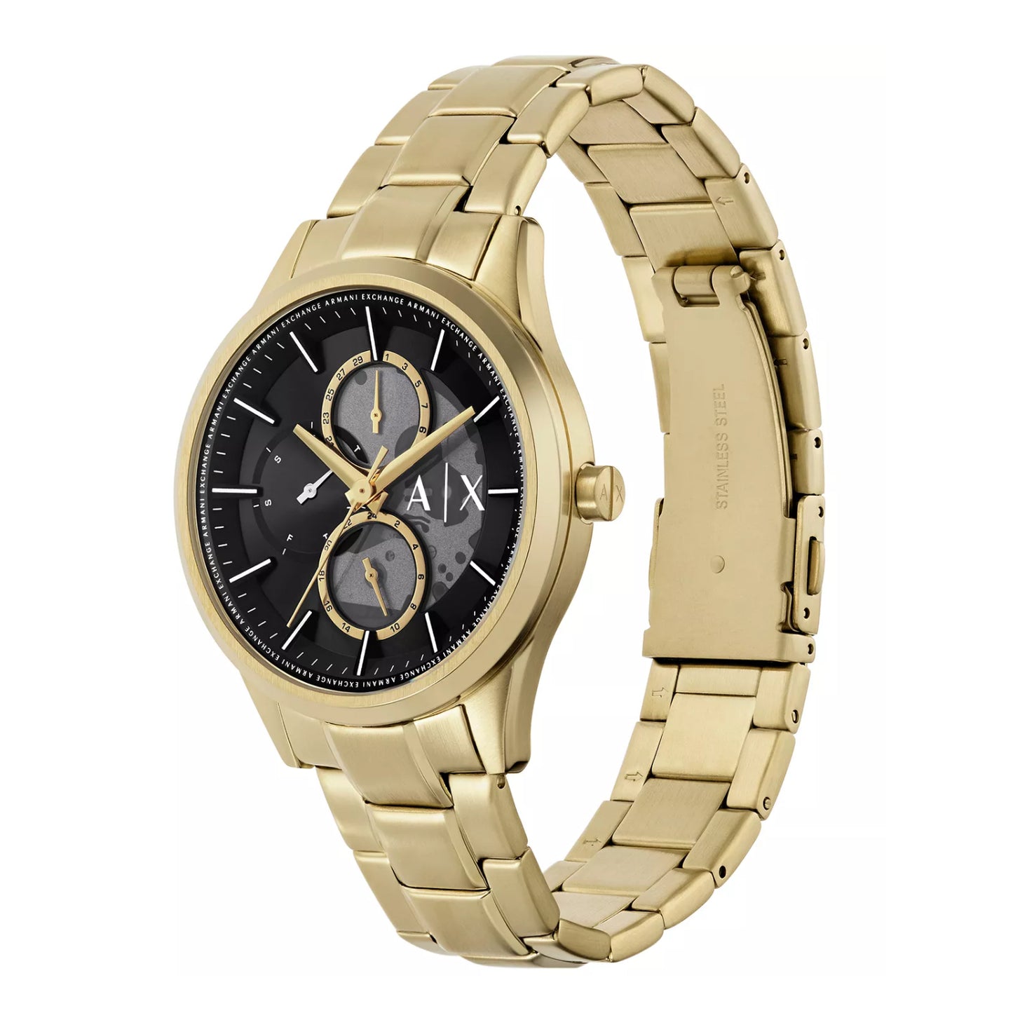 Reloj multifunción Armani Exchange para hombre, de 42 mm, con pulsera dorada y esfera negra