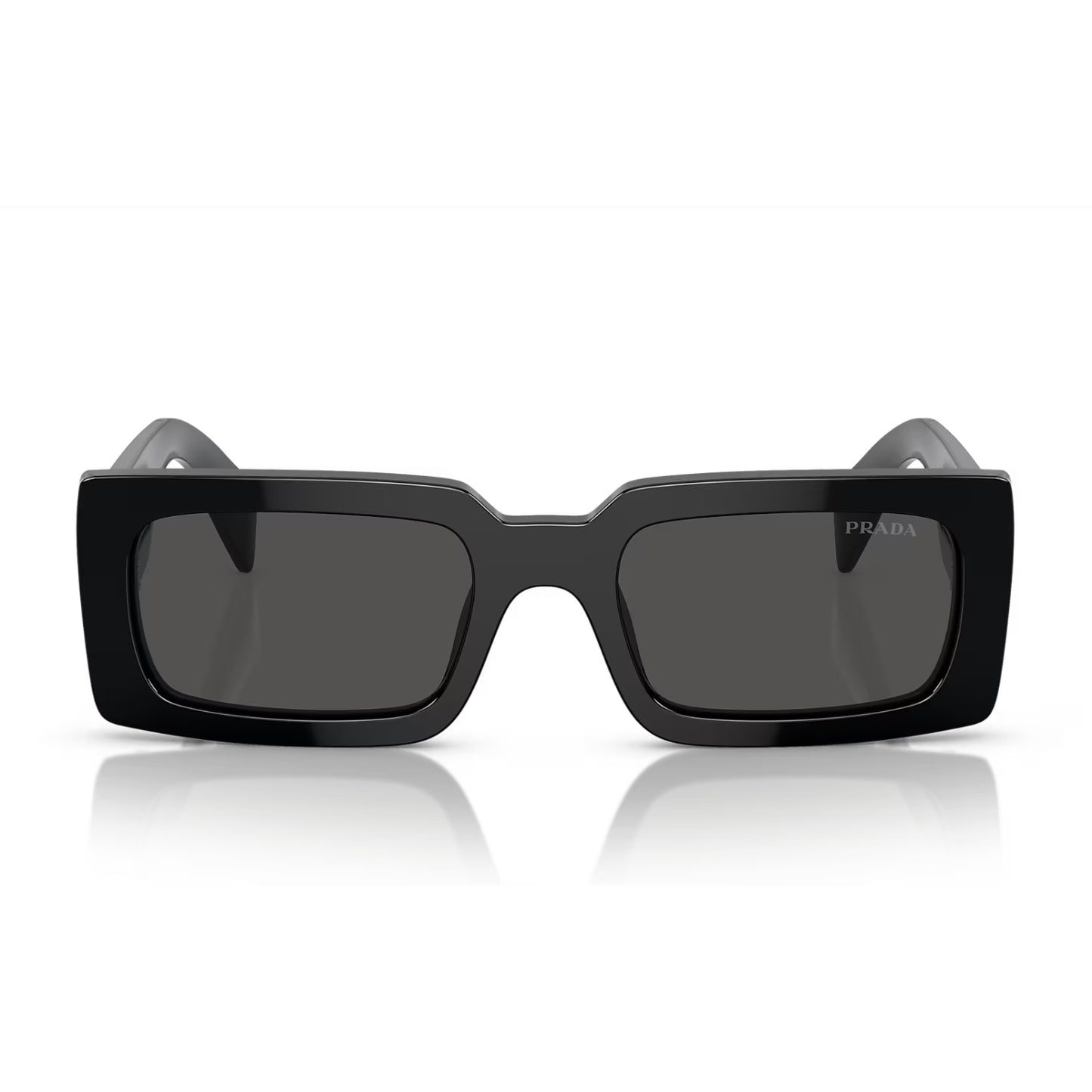 Gafas de sol rectangulares de color liso para mujer PRA07S de Prada: negro/gris oscuro