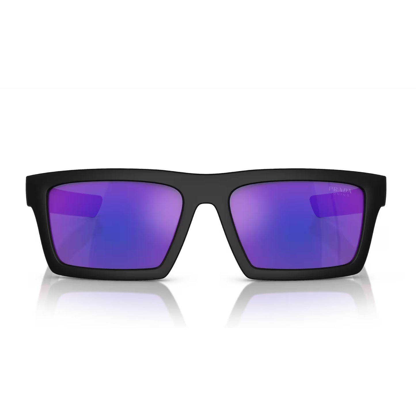 Prada Linea Rossa Men's PS02ZS Rectangle Mirrored Sunglasses - Matte Black/Dark Blue Mirror Violet