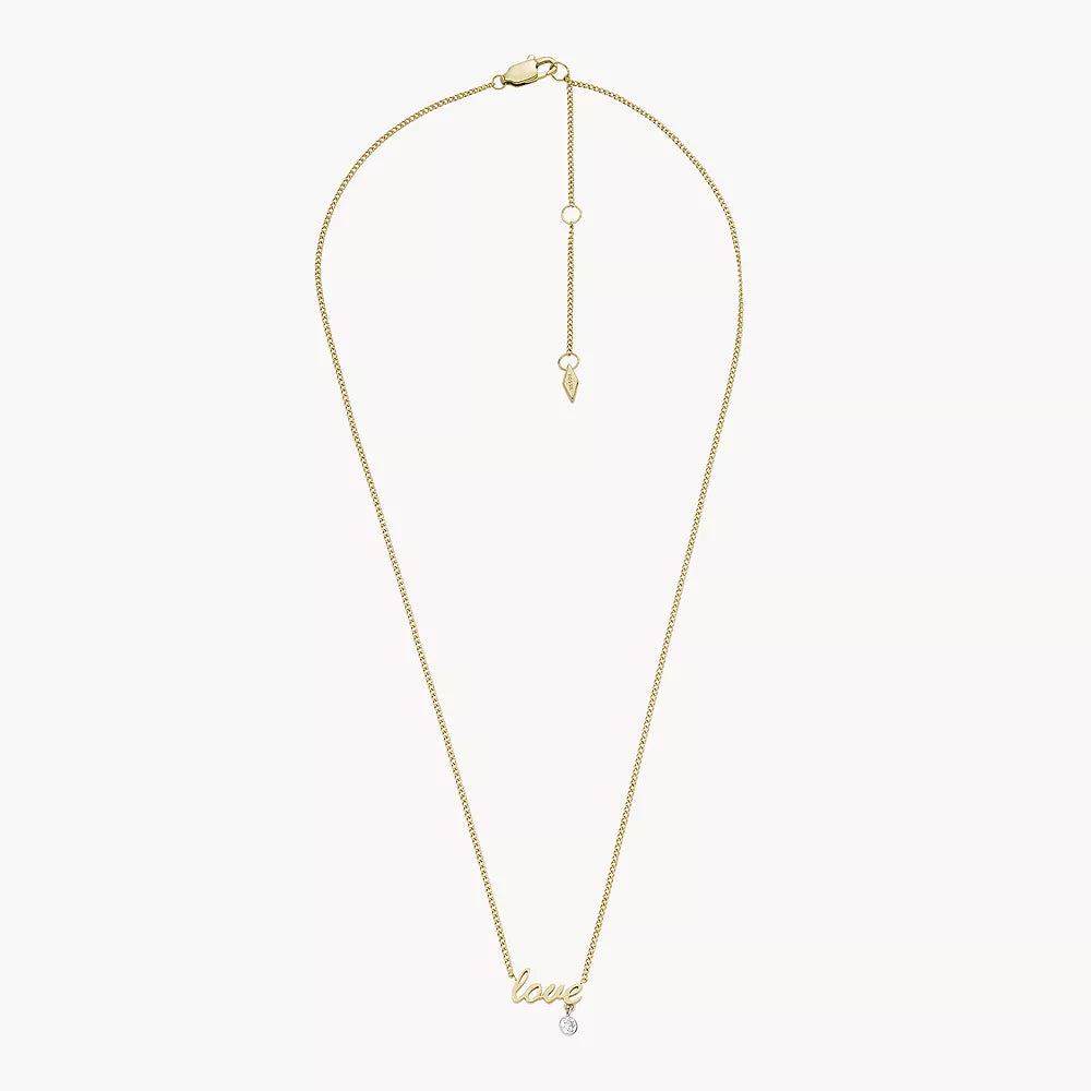 Fossil Sadie Love Notes Women's Cubic Zirconia Station Necklace in Two-Tone Stainless Steel