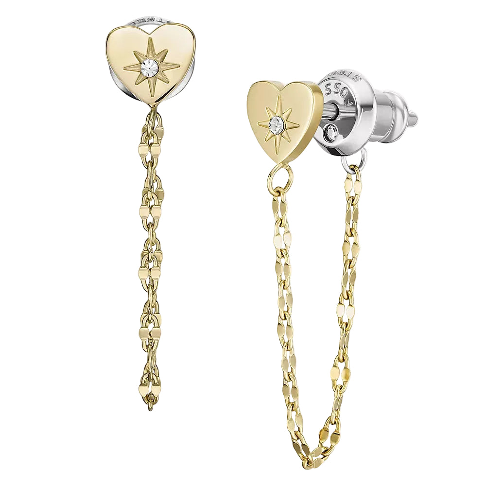 Pendientes Fossil All Stacked Up de circonita cúbica de adelante hacia atrás para mujer enchapados en oro sobre acero inoxidable
