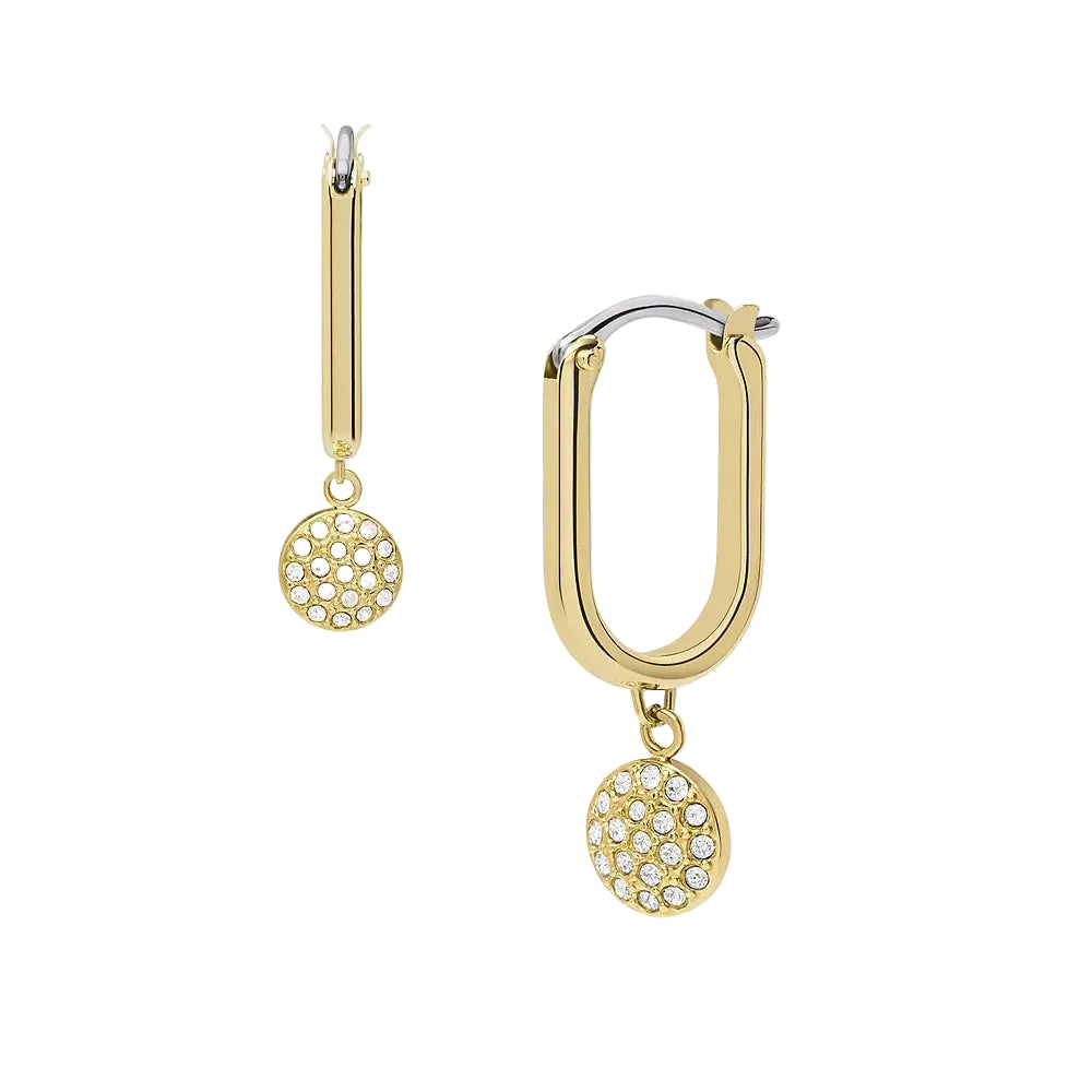 Aros de circonita cúbica para mujer con baño de oro sobre acero inoxidable Sadie Glitz Disc de Fossil