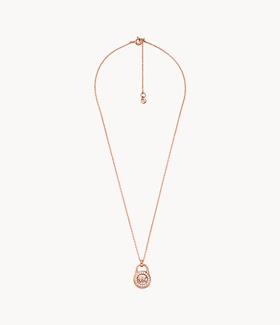 Michael Kors Mother of Pearl Women's Lock Pendant Necklace in 14K Rose Gold-Plating over Sterling Silver