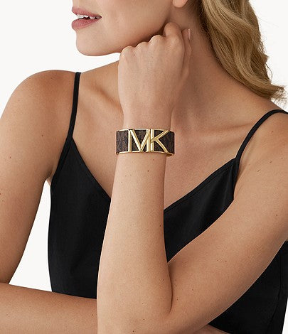 Michael Kors Women's Gold-Tone Matt Bangle Bracelet with Brown Inlay