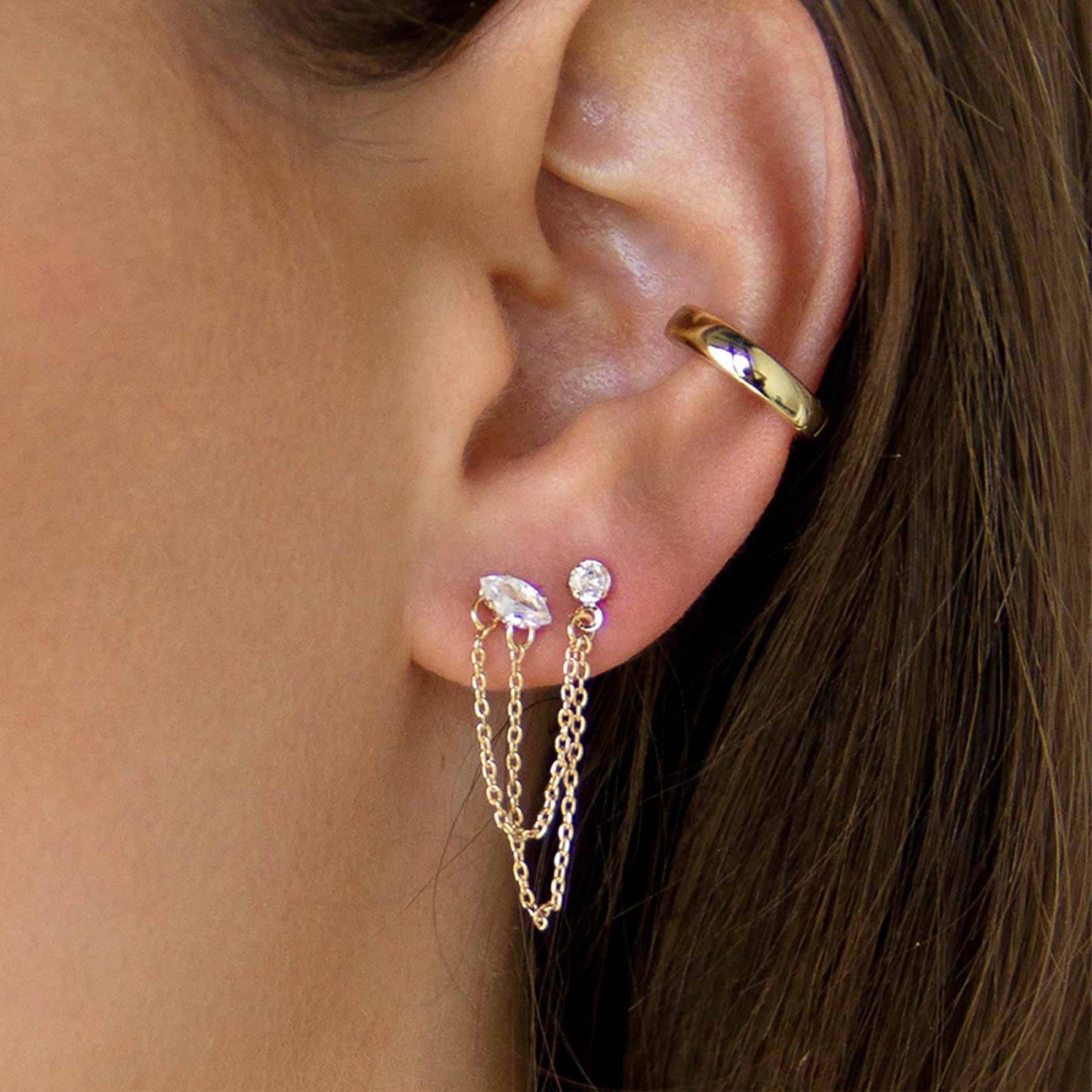 Pendientes colgantes de cristal azul Ettika para mujer chapados en oro de 18 k con cadena perforada de dos orificios