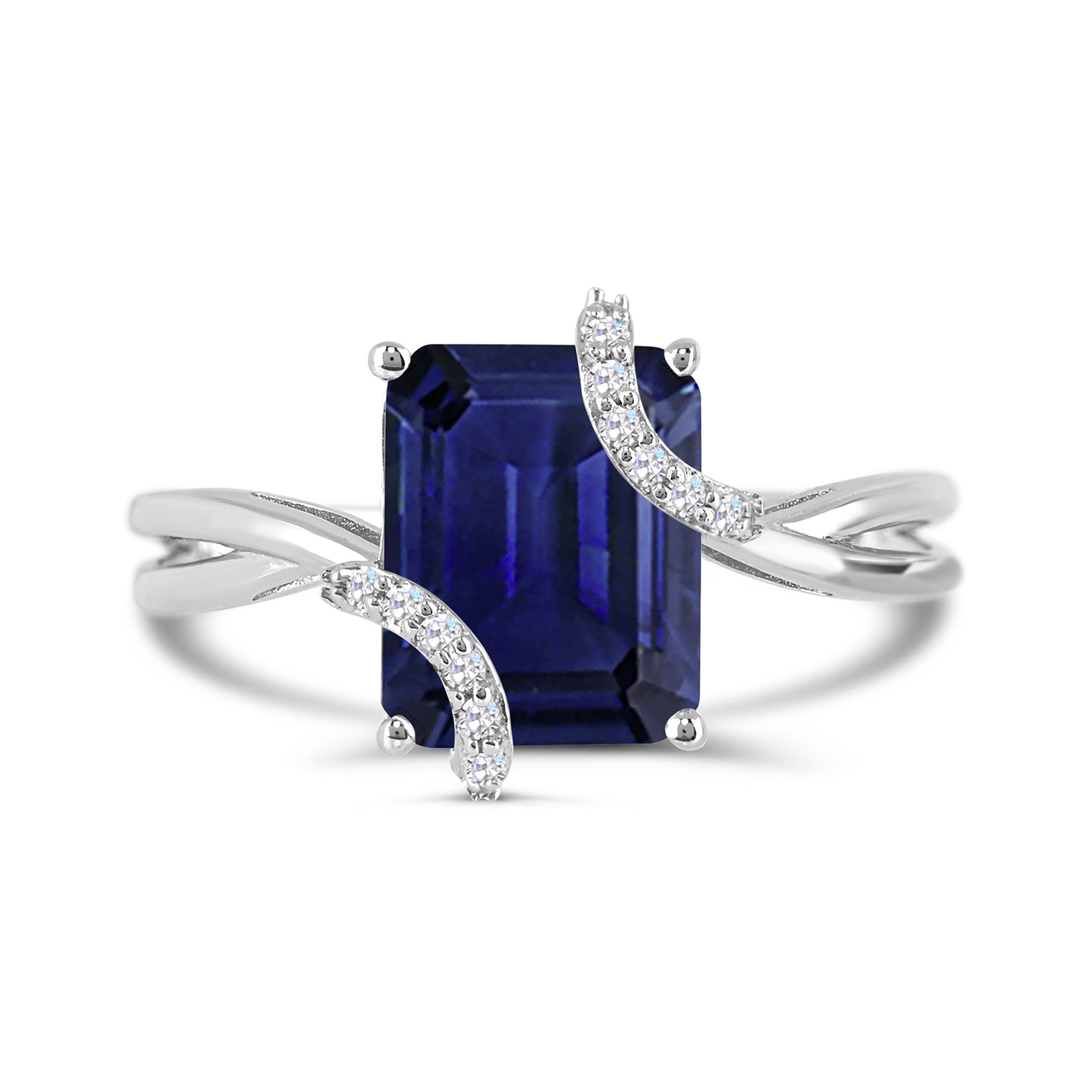 Sterling Silver Created Blue Saphire and Created White Saphire Ring (Size 7)