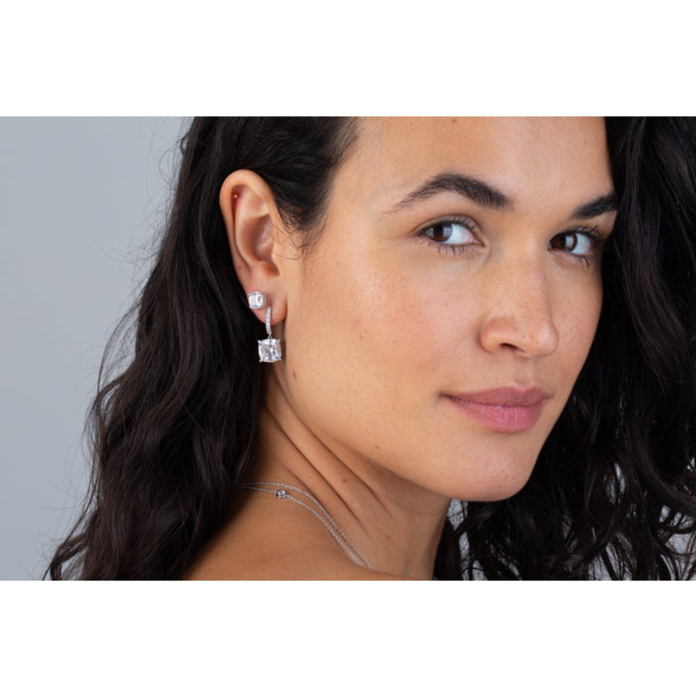 Crislu Royal Women's 4.2 ct. Cubic Zirconia Asscher Cut Stud Earrings in Pure Platinum-Plated over 925 Sterling Silver