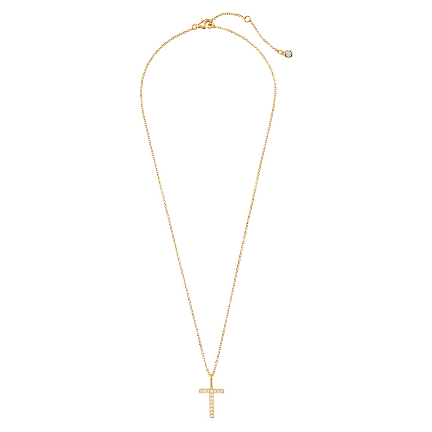 Crislu Letter "T" 18" 0.115 ct. Cubic Zirconia Initial Pendant Necklace in 18K Yellow Gold Plated 925 Sterling Silver