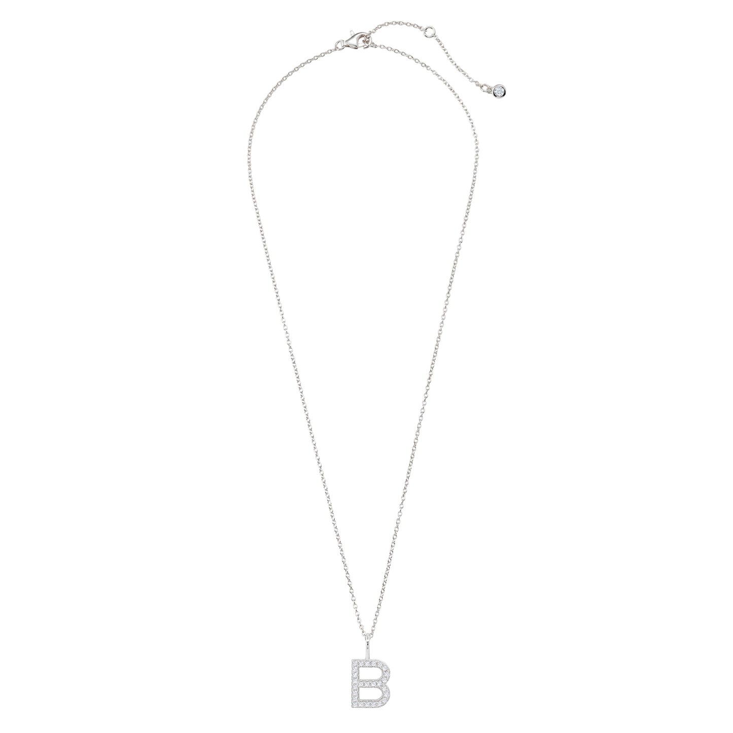 Collar con colgante inicial de circonita cúbica de 18" y 0,115 ct con la letra "B" de Crislu en plata de ley 925 bañada en platino puro