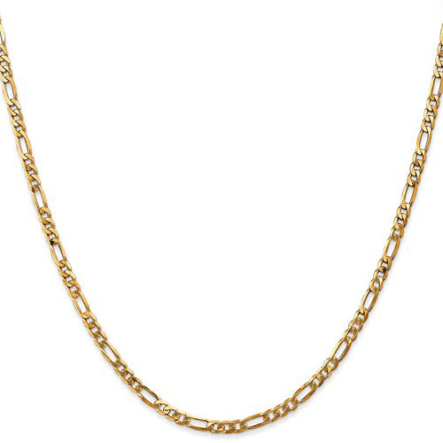 Cadena Figaro plana de 22" con cierre de langosta para mujer en oro amarillo de 14 quilates