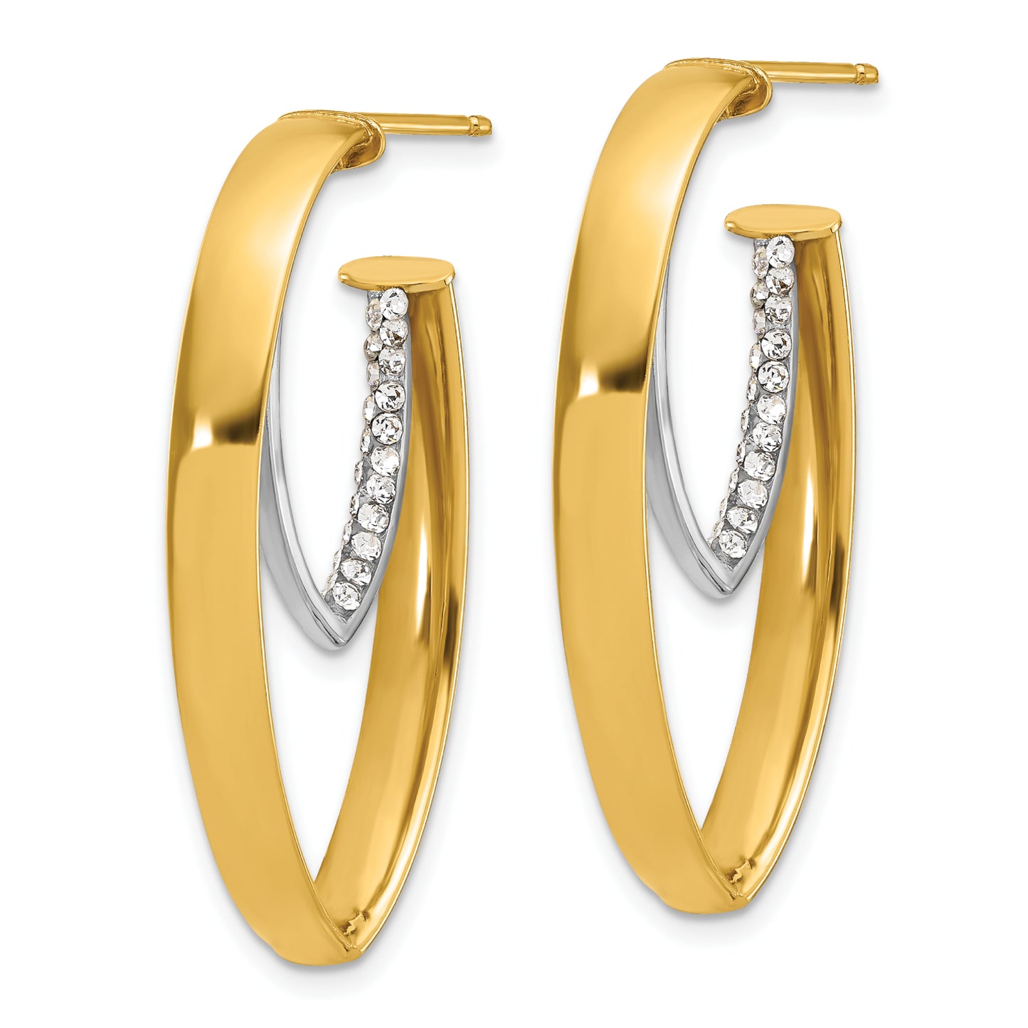 Aros tipo J con cierre de gota ovalada de cristal para mujer de Leslie en oro de dos tonos de 14 quilates