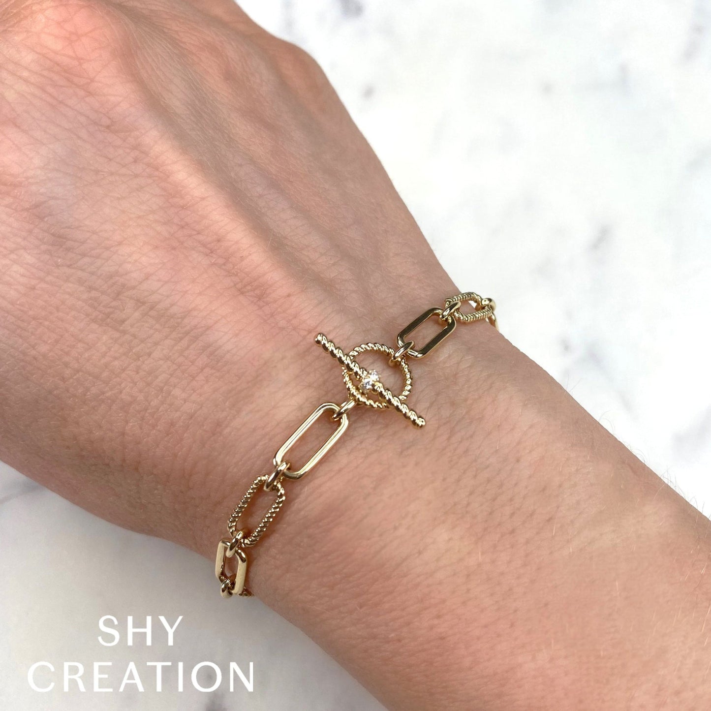 Pulsera de eslabones con clip de papel y diamantes de 0,05 ct para hombre de Shy Creation Kate en oro amarillo de 14 k