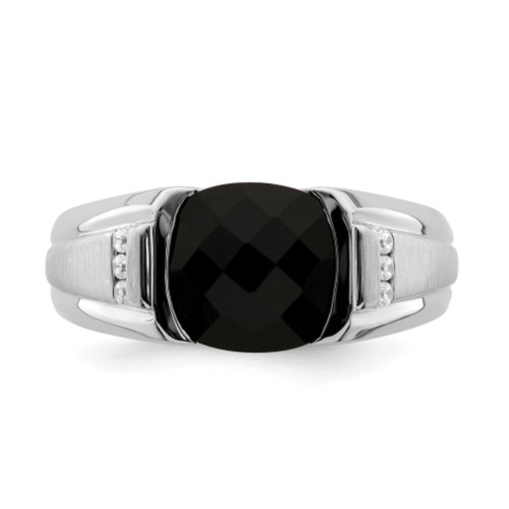 Anillo de oro blanco de 14 quilates con diamantes y ónix para hombre