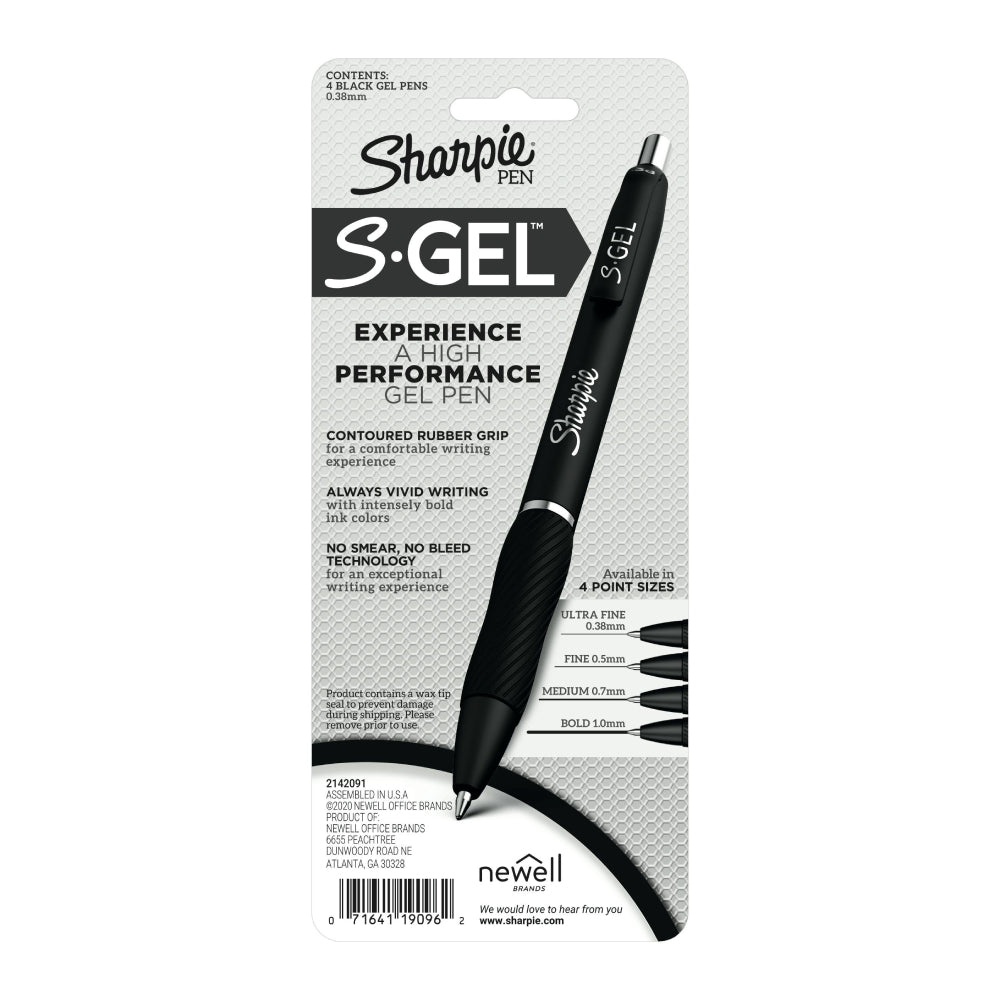 Bolígrafos de gel retráctiles Sharpie S-Gel de punta ultrafina de 0,38 mm (juego de 4), color negro