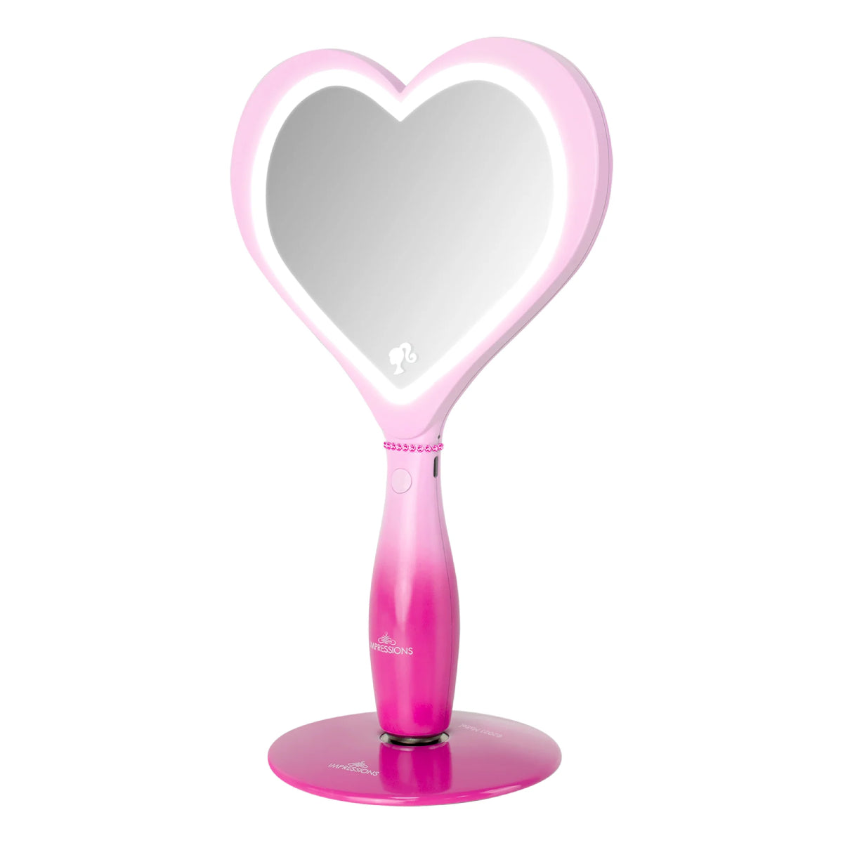 Impressions Vanity Barbie LED Handheld Makeup Mirror with Standing Base - Pink