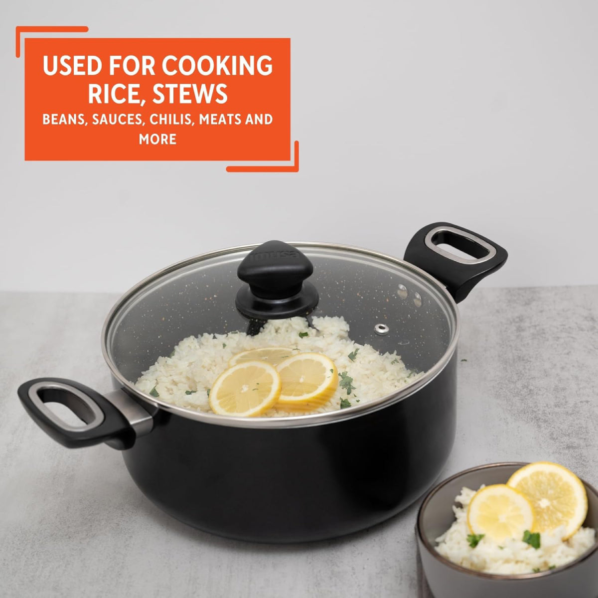 Imusa GAU/24037 4.8 qt Bistro Nonstick Duch Oven with Glass Lid - Black