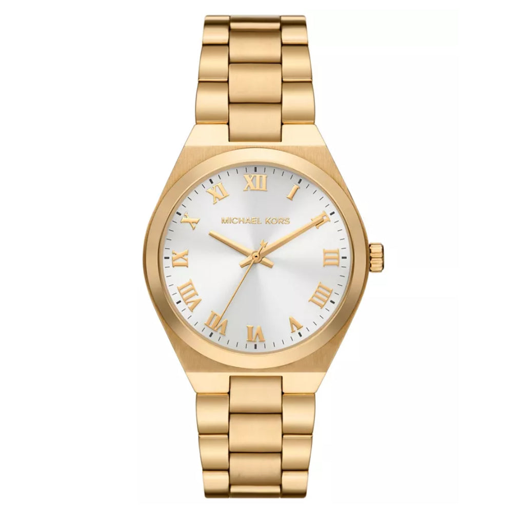 Michael Kors Lennox Women's 37mm Gold-Tone Bracelet Watch - White Sunray Dial