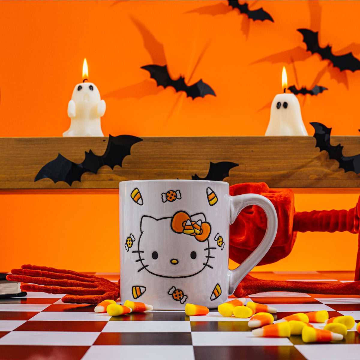Sanrio Hello Kitty Candy Corn 14 oz Wax Resist Ceramic Pottery Mug - White