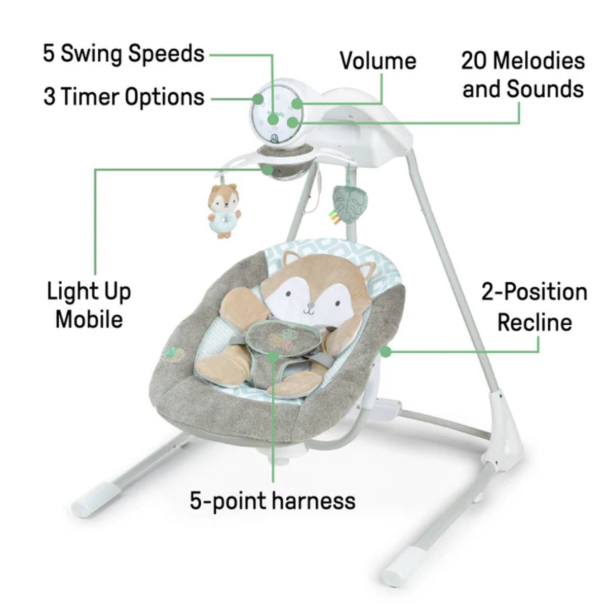 Ingenuity Kitt the Fox InLighten Soothing Swing - Grey/White