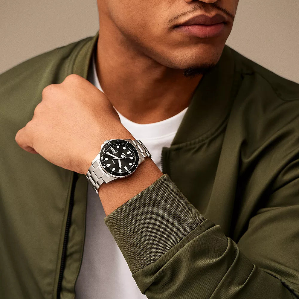 Fossil Blue Dive 42mm Silver-Tone Bracelet Watch - Black Dial