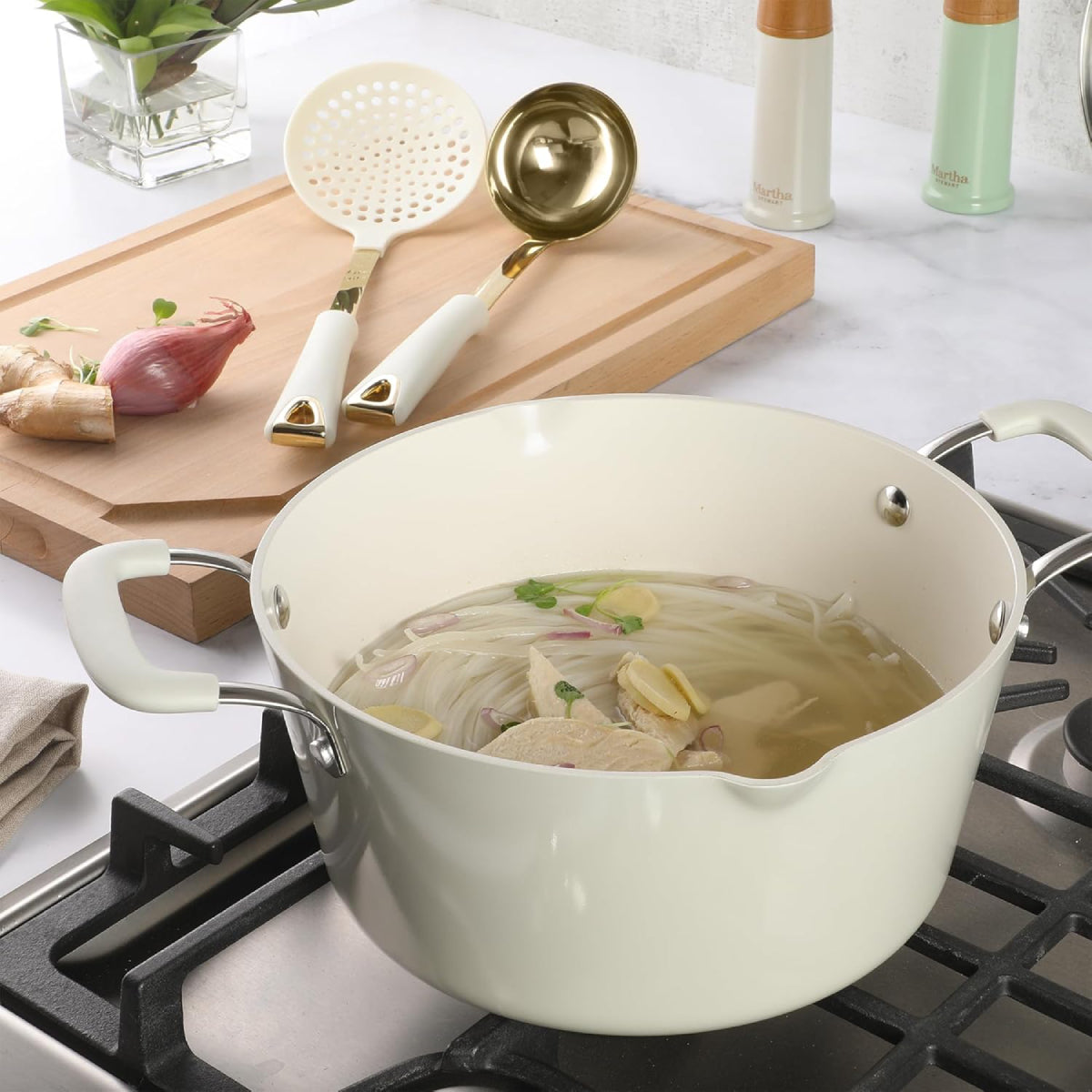 Martha Stewart 143816 Kitchen Skimmer and Ladle (2 Piece) Set - Linen/Gold