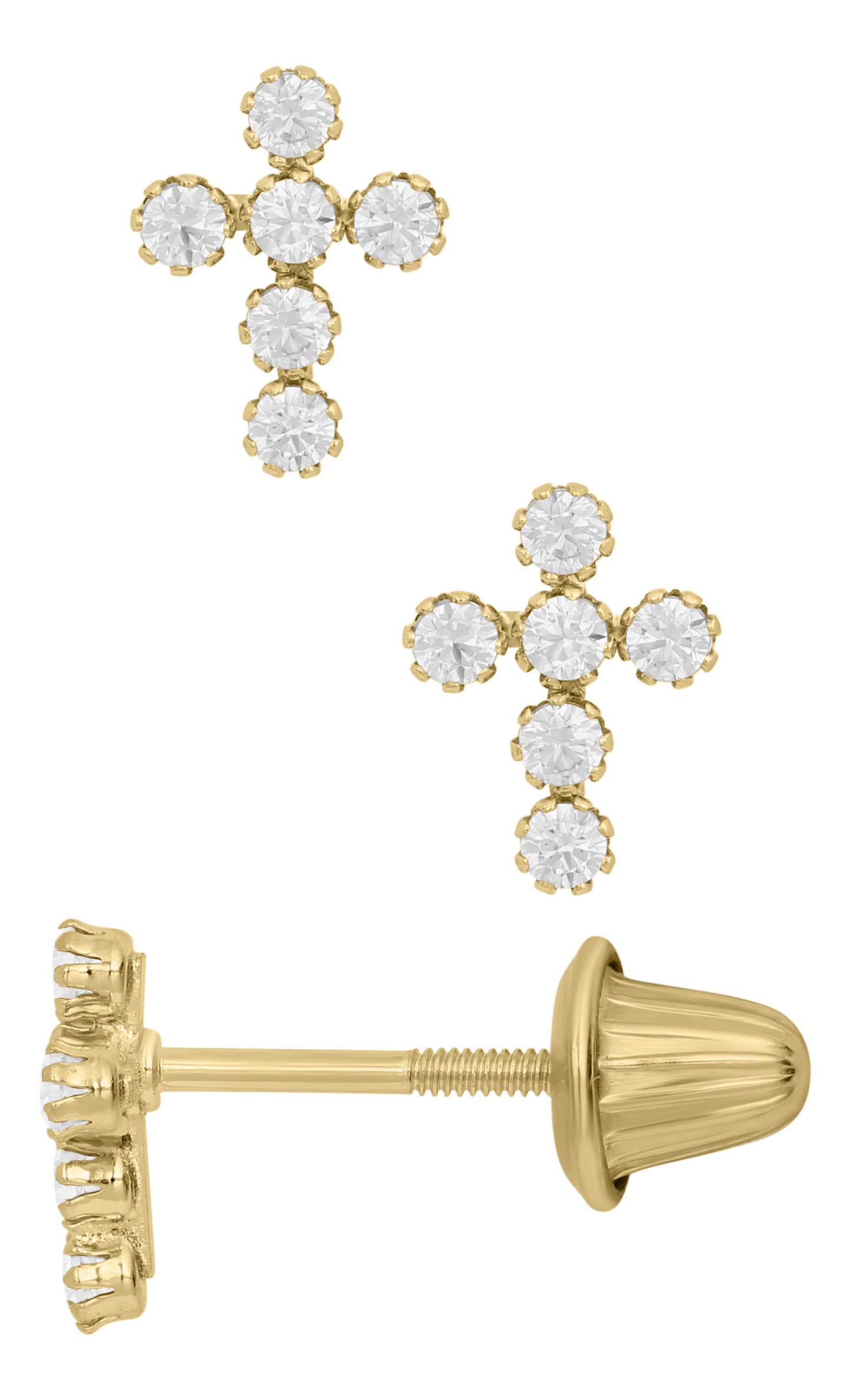 14K Gold Cubic Zirconia Cross Earrings with Threaded Post - Curacao