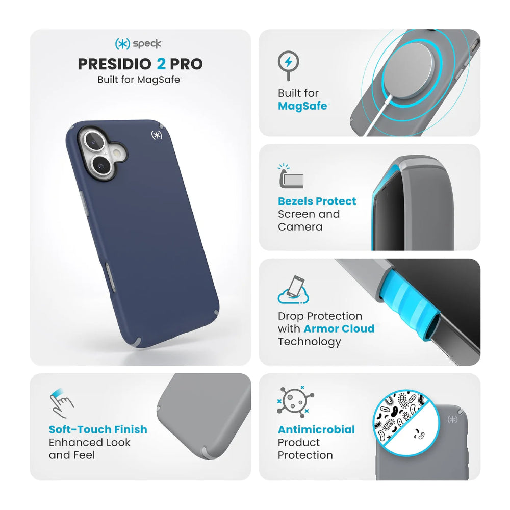 Speck Persidio2 Pro Case for Apple iPhone 16 Plus - Coastal Blue/Dust Grey