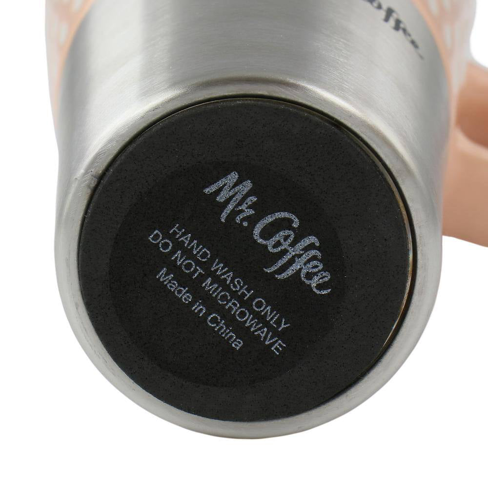 Mr. Coffee 138967 Travertine 16 oz Travel Mug with Lid - Light Pink