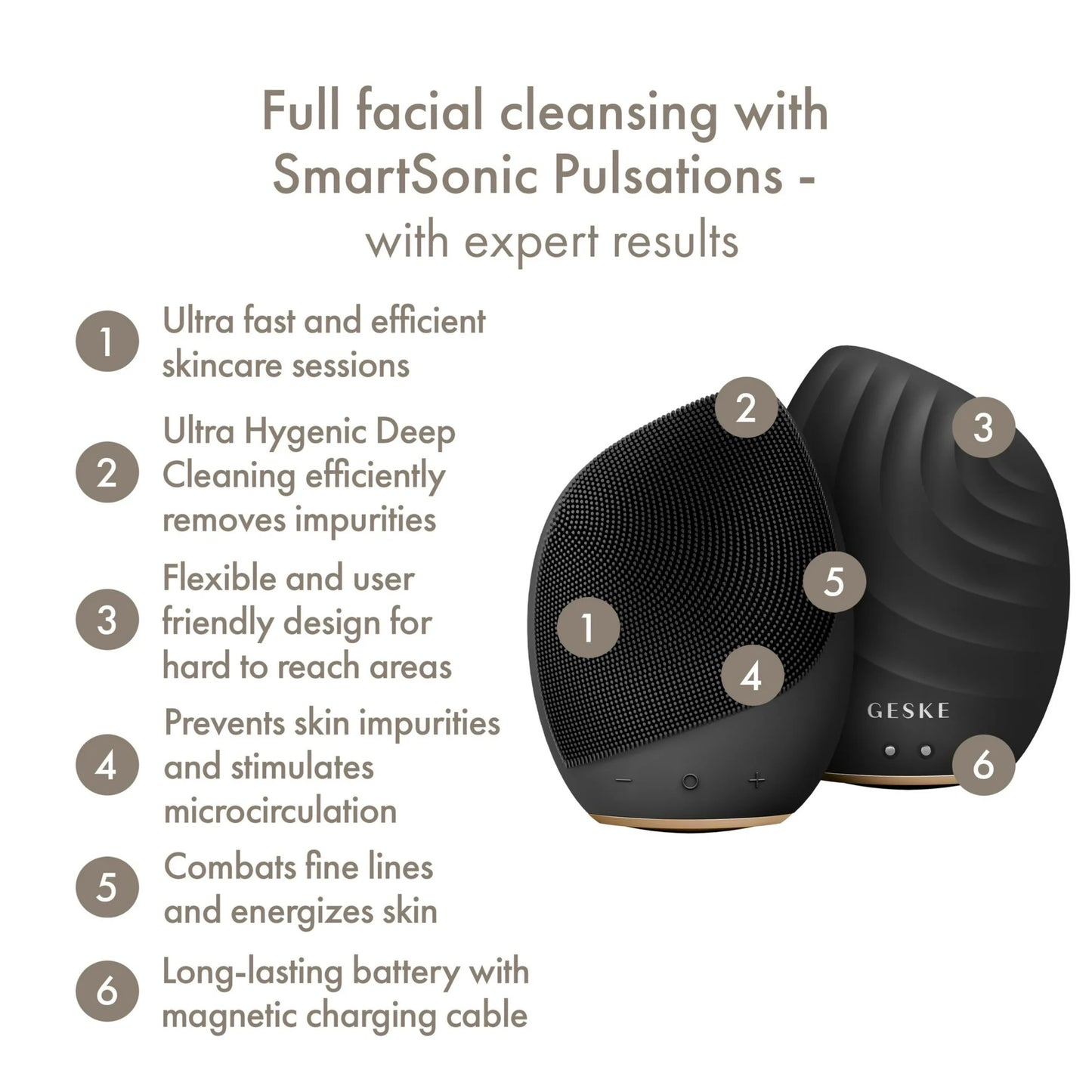 Geske Sonic 5 in 1 Facial Brush - Gray