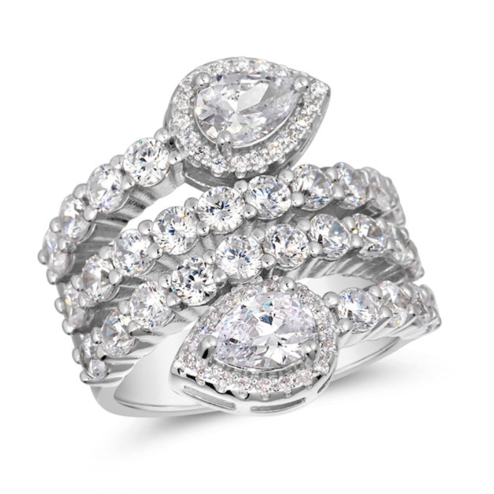 Anna Zuckerman Elizabeth 60 Women's 6 ct. Diamond Crystalline Point Cobra Snake Ring in Platinum-Plating over 925 Sterling Silver - Size 9