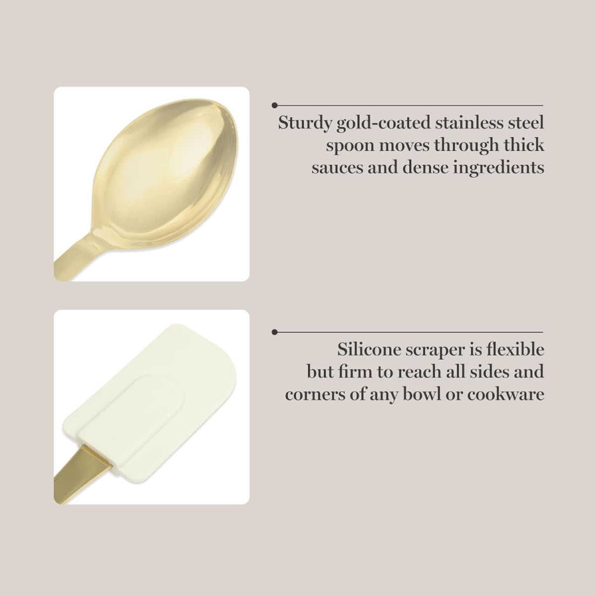 Martha Stewart 143817 Kitchen Scraper and Spoon (2 Piece) Set - Linen/Gold