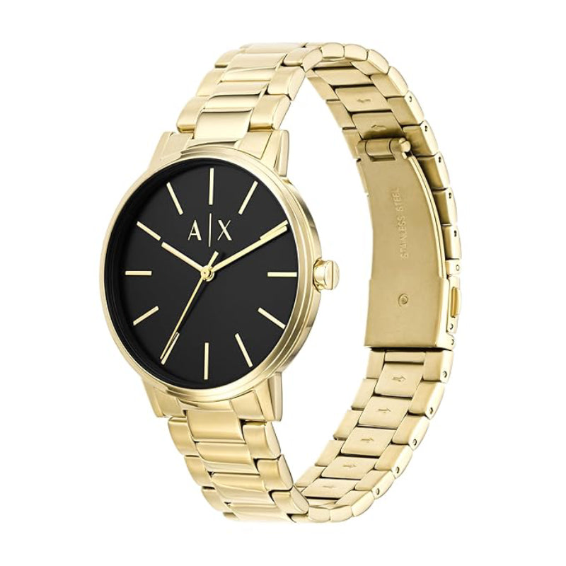 Armani Exchange Cayde Men's 42mm Gold-Tone Watch with Beaded Slider Bracelet - Black Dial