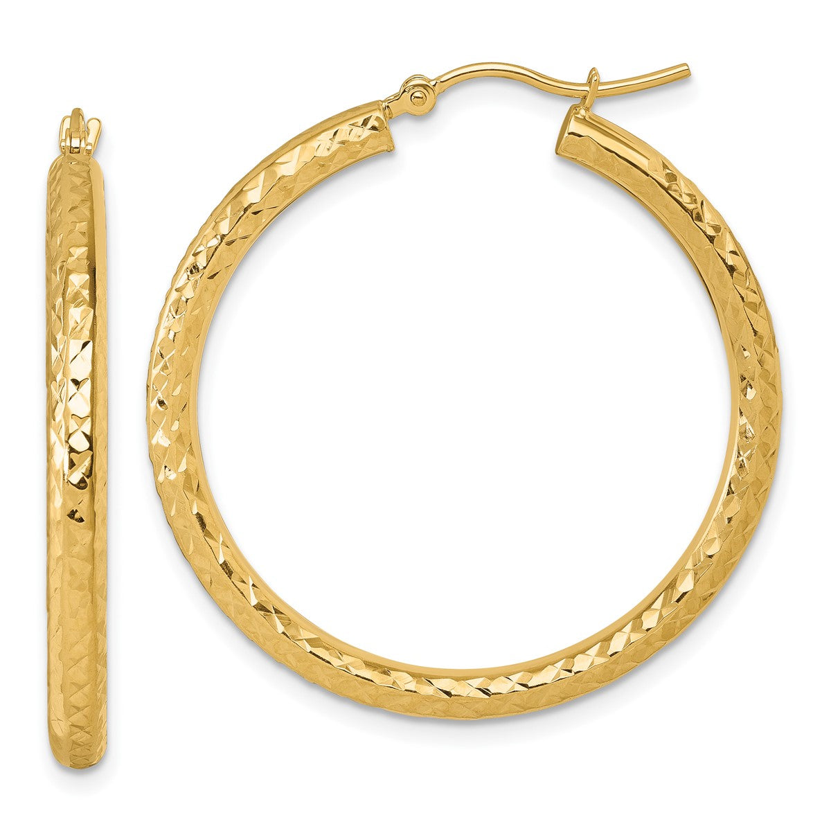 14K Leslie's Women's 3mm Diamond-Cut Hoop Earrings in 14K Yellow Gold