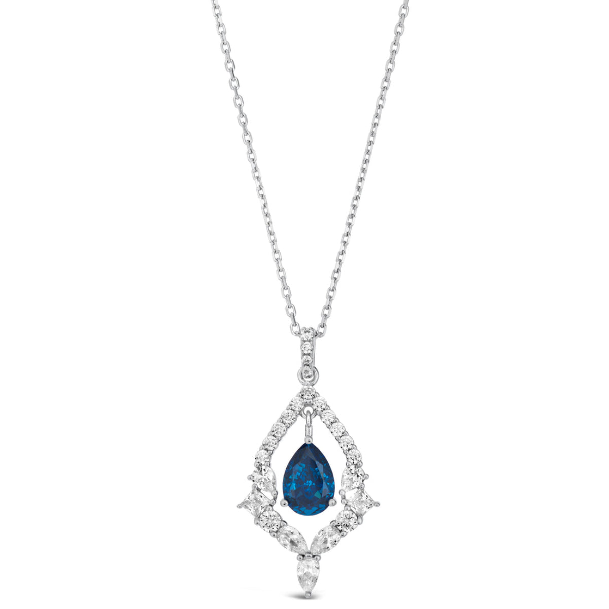 Anna Zuckerman Elizabeth 06 20" 2.5 ct. Diamond Crystalline & 2 ct. Blue Sapphire Lady Monarch Necklace in Platinum Plating-over 925 Sterling Silver