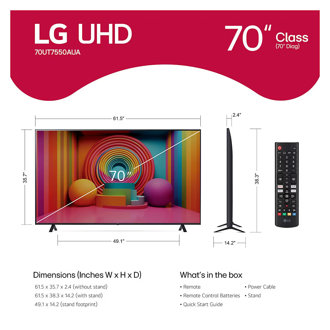 LG 70" Class UT7550 4K UHD ThinQ AI Smart TV with webOS