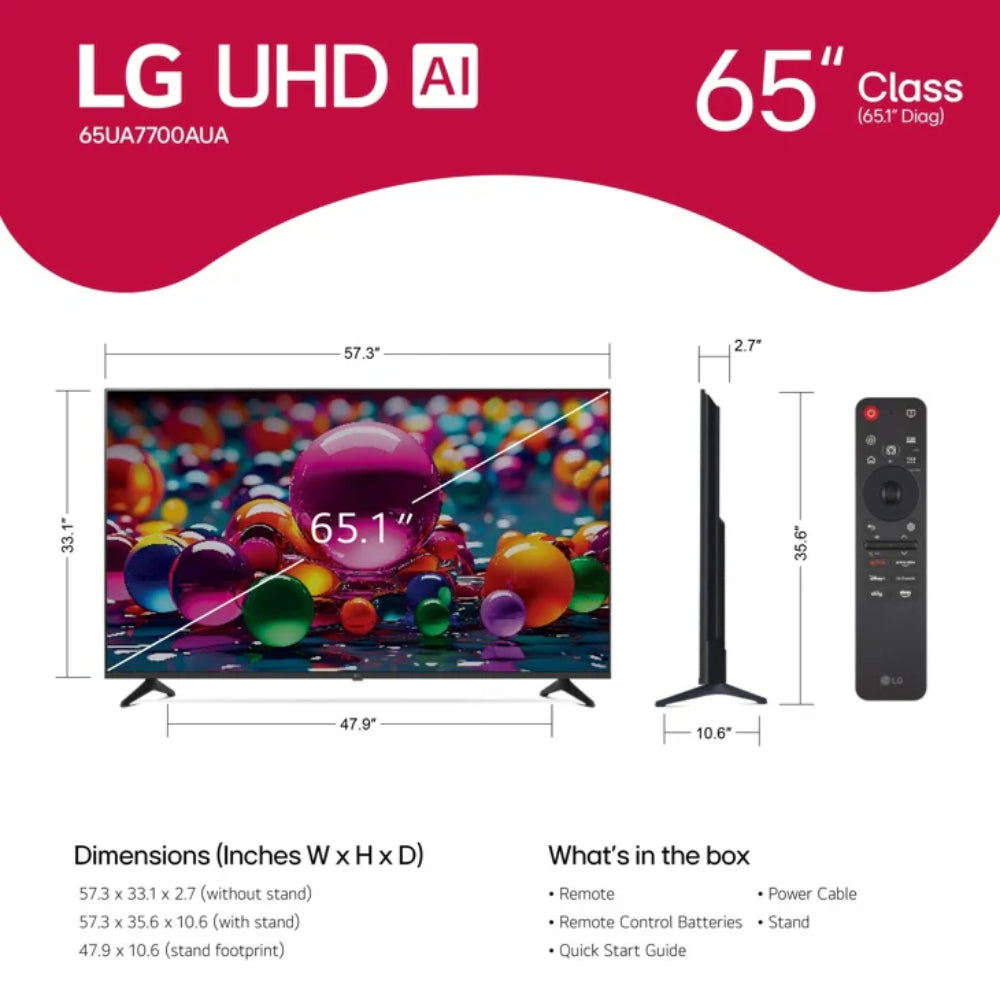 Bundle: LG 65" Class UA77A UHD 4K AI Smart WebOS TV + JBL Deep Bass MK2 2.1-Channel Soundbar System with Wireless Subwoofer - Black
