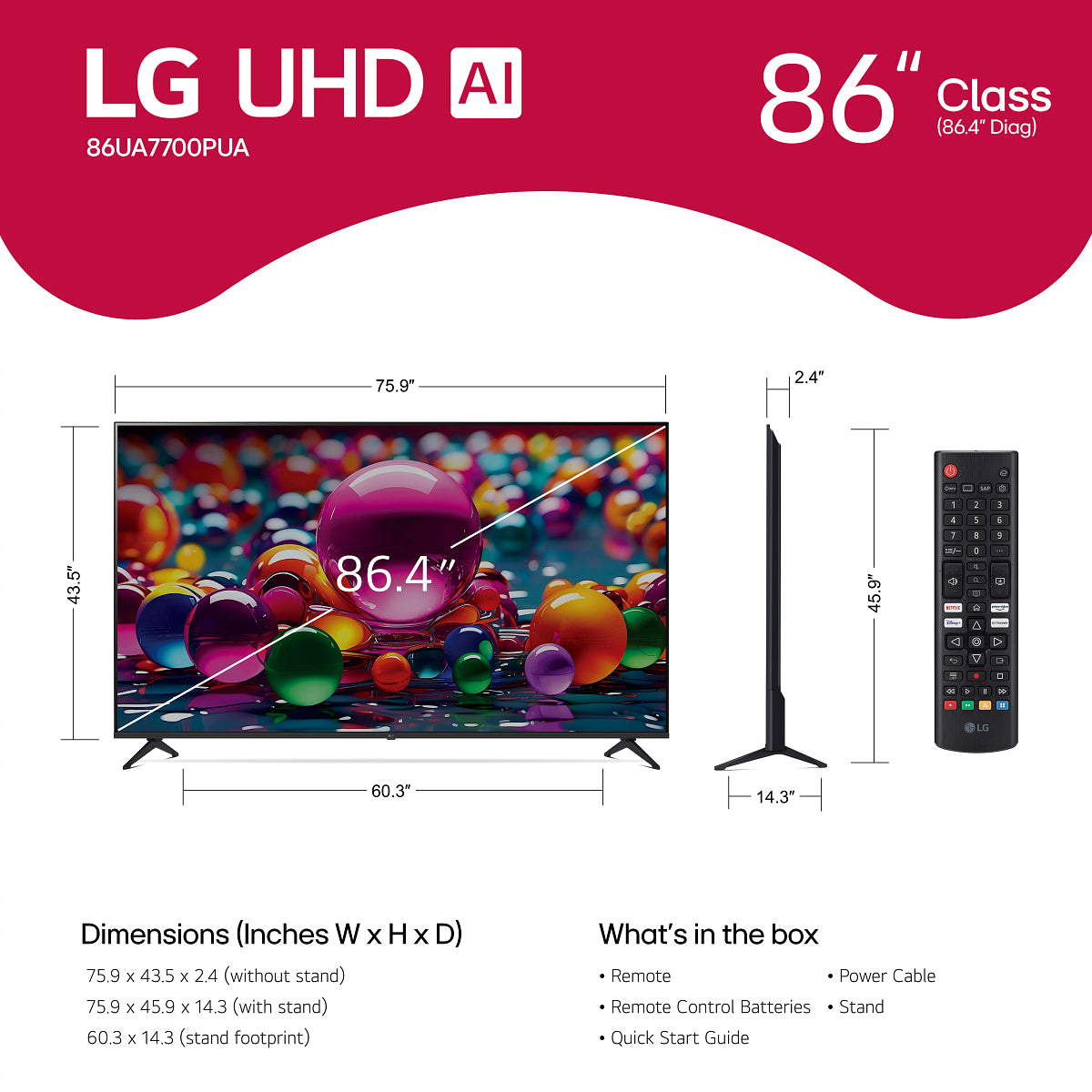 LG Class UA77 LED UHD 4K AI Smart webOS TV
