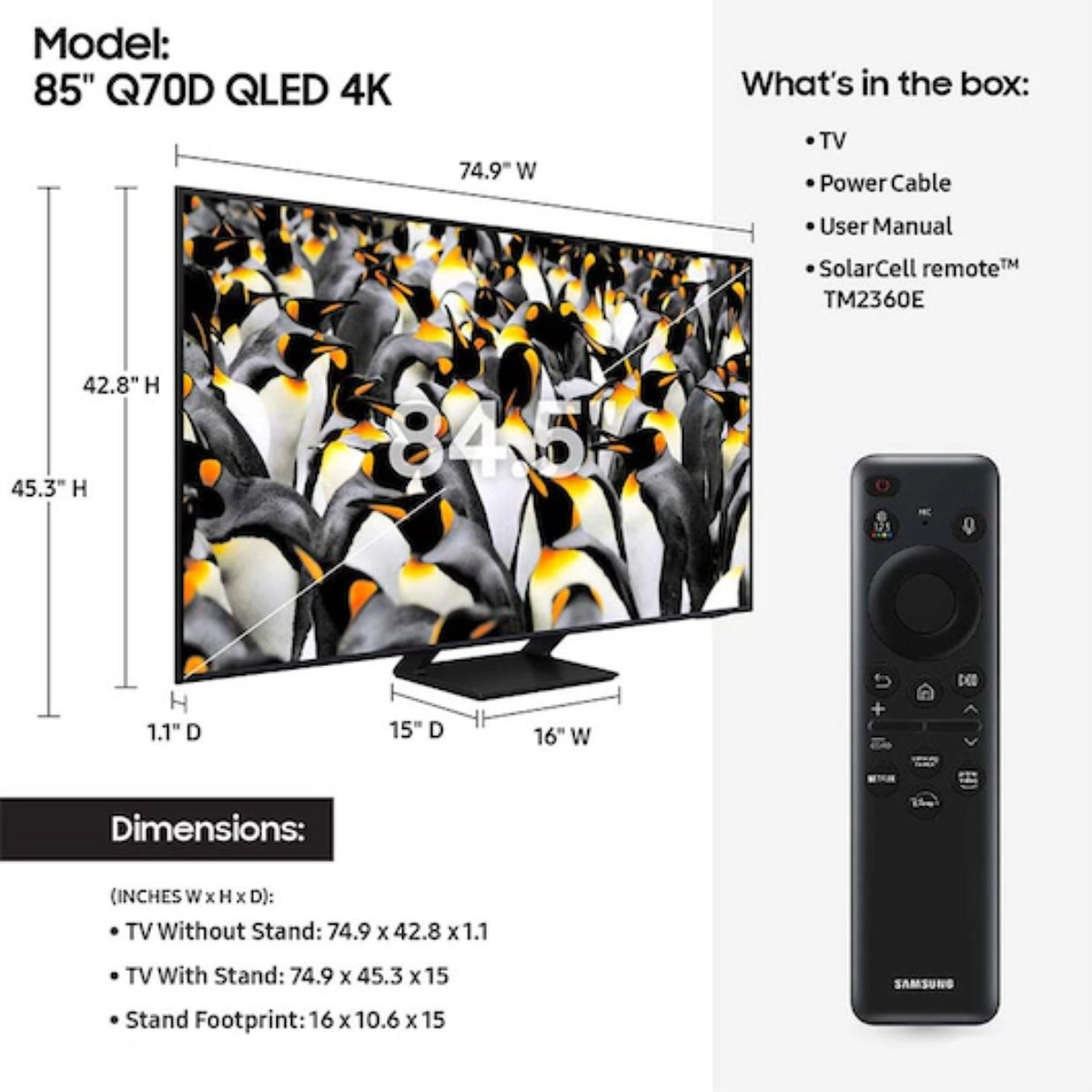 Samsung 85" Class Q70D QLED 4K Smart Tizen TV