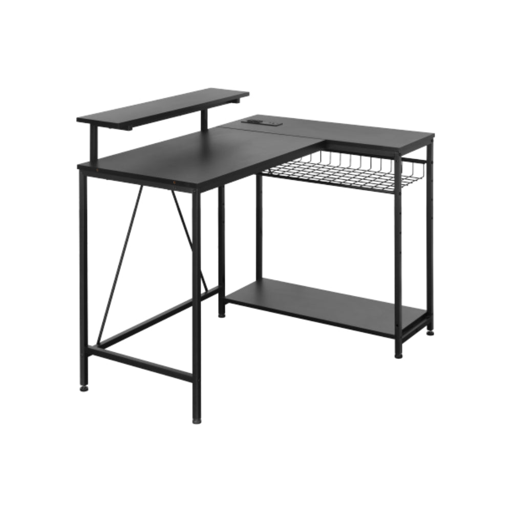 Corner Shaped RGB Lighting Gaming Desk with Fixed Computer Riser by Black Widow