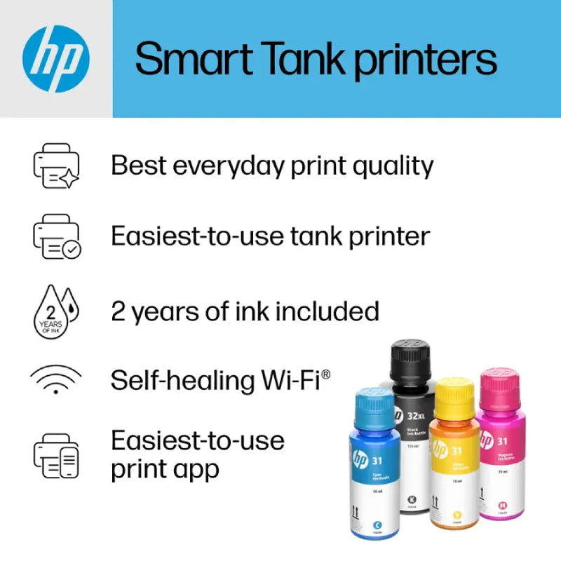 HP Smart Tank Plus 651 Wireless All-in-One Supertank Inkjet Printer with Inks - White