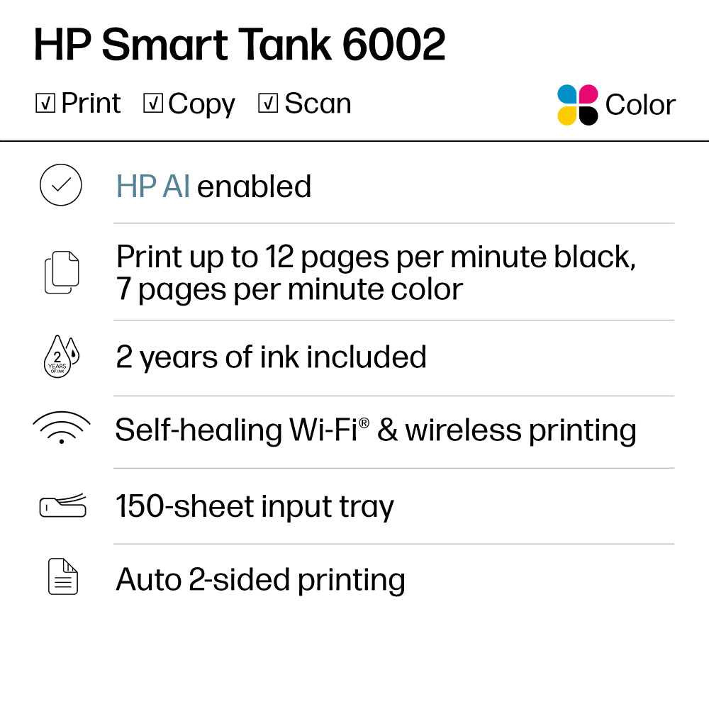 HP Smart Tank Plus 651 Wireless All-in-One Supertank Inkjet Printer with Inks - White
