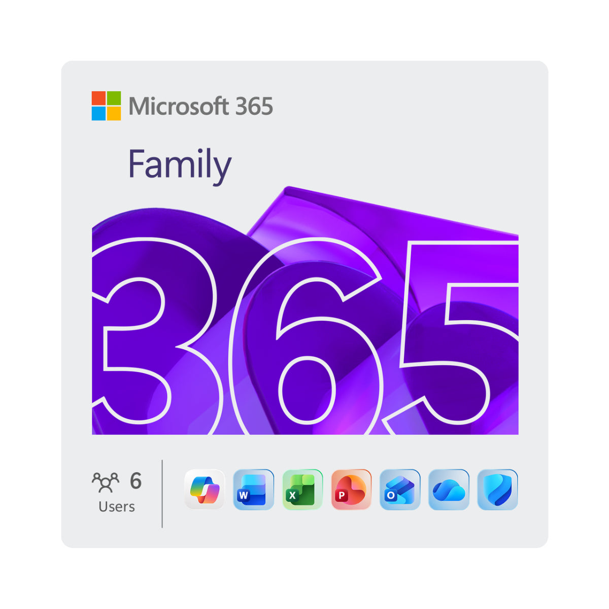 Microsoft 365 Family 1 Year Subscription for 1 - 6 People that includes Advanced Security, Cloud Storage, and Innovative Apps with Microsoft Copilot.